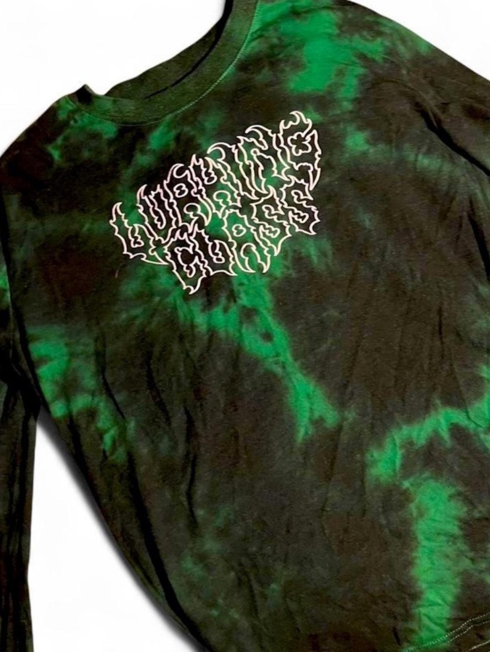 Green Tie-Dye Long Sleeve Tee with Graphic Chest Print